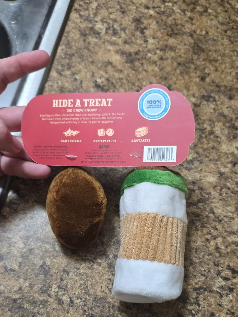 BARK‎ Pup's Place Coffee Plush Toy Set - White, Brown, Green NWT Size Small